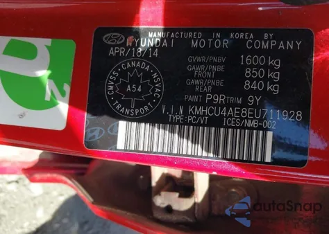 2014 Hyundai Accent Gls from USA, damaged, VIN KMHCU4AE8EU711928